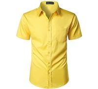 PARKLEES Mens Casual Urban Stylish Slim Fit Short Sleeve Button Up Dress Shirt with Pocket EU-ZLSC15 Bright Yellow XXX-Large
