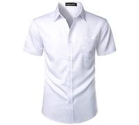 PARKLEES Mens Casual Urban Stylish Slim Fit Short Sleeve Button Up Dress Shirt with Pocket EU-ZLSC15 White XXX-Large