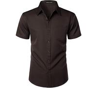 PARKLEES Mens Casual Urban Stylish Slim Fit Short Sleeve Button Up Dress Shirt with Pocket EU-ZLSC15 Brown XXX-Large
