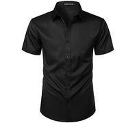 PARKLEES Mens Casual Urban Stylish Slim Fit Short Sleeve Button Up Dress Shirt with Pocket ZLSC15 Black S