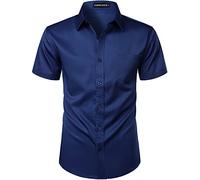 PARKLEES Mens Casual Urban Stylish Slim Fit Short Sleeve Button Up Dress Shirt with Pocket ZLSC15 Navy Blue S