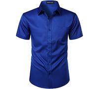 PARKLEES Mens Casual Urban Stylish Slim Fit Short Sleeve Button Up Dress Shirt with Pocket ZLSC15 Royal Blue M