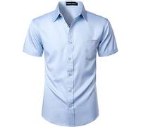 PARKLEES Mens Casual Urban Stylish Slim Fit Short Sleeve Button Up Dress Shirt with Pocket ZLSC15 Sky Blue XL