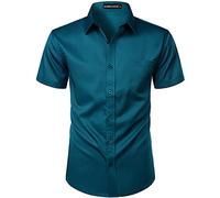 PARKLEES Mens Casual Urban Stylish Slim Fit Short Sleeve Button Up Dress Shirt with Pocket ZLSC15 Teal M