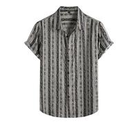 PARKLEES Men's Hawaiian Short Sleeve Button Down Shirts Summer Casual Vintage Lightweight Shirt Black White Stripes Small