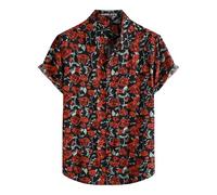 PARKLEES Men's Hawaiian Short Sleeve Button Down Shirts Summer Casual Vintage Lightweight Shirt Navy Orange Small