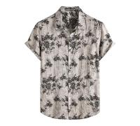 PARKLEES Men's Hawaiian Short Sleeve Button Down Shirts Summer Casual Vintage Lightweight Shirt White Large