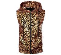PARKLEES Mens Hipster Leopard Metallic Zip Up Sleeveless Hooded Vest T Shirt with Kangaroo Pocket PZLSV18-Gold XXL
