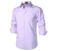 PARKLEES Men's Hipster Urban Design Regular Fit Long Sleeve Casual Business Button Up Dress Shirts with Pocket Lavender M
