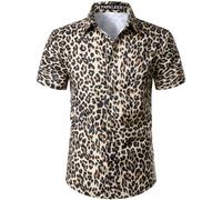 PARKLEES Men's Leopard Print Shirt Casual Cheetah Printed Short Sleeve Button Down Shirt Beige X-Large
