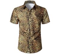 PARKLEES Men's Leopard Print Shirt Casual Cheetah Printed Short Sleeve Button Down Shirt Light Brown 2X-Large