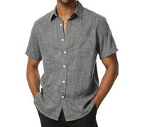 PARKLEES Men's Linen Summer Casual Cotton Regular Fit Shirt Smoke Gray 3XL