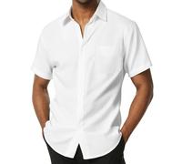 PARKLEES Men's Linen Summer Casual Cotton Regular Fit Shirt White M