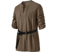 PARKLEES Men's Medieval Viking Pirate Costume Vintage Renaissance Halloween Shirts Brown Large