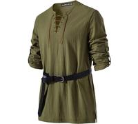 PARKLEES Men's Medieval Viking Pirate Costume Vintage Renaissance Halloween Shirts Green Medium