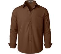 PARKLEES Men's Regular Fit Dress Shirt Solid Wrinkle-Free Long Sleeve Casual Business Button Up Shirts with Pocket ZSSCL05-Brown Large