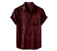 PARKLEES Men's Silk Satin Shiny Jacquard Floral Shirt Burgundy S