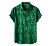 PARKLEES Men's Silk Satin Shiny Jacquard Floral Shirt Dark Green S