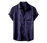PARKLEES Men's Silk Satin Shiny Jacquard Floral Shirt Purple S