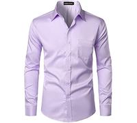 PARKLEES Men's Urban Stylish Casual Business Slim Fit Long Sleeve Button Up Dress Shirt with Pocket Lavender M