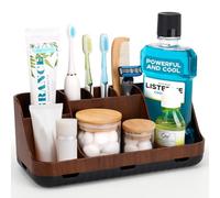 PARKMANI Toothbrush Holder for Bathroom, Electric Toothbrush Holder With Drainage for Family, 7 Slots Toothbrush and Toothpaste Holders for Bathroom Organizer Storage (Brown Wood Grain)