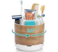 PARKMANI Toothbrush Holders for Bathrooms, Rotating Electric Toothbrush and Toothpaste Holders, Rotating Makeup Organiser, Detachable Toothbrush Caddy Organizer for Family, Kids (Wood Grain)