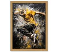 Parkour Jump Action Shot Paint Splat Portrait Artwork Framed Wall Art Print A4 Artery8 Light Oak One Size