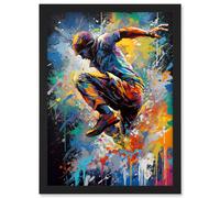 Parkour Paint Splat Portrait Jump Action Shot Artwork Framed Wall Art Print A4 Artery8 Black One Size