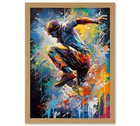 Parkour Paint Splat Portrait Jump Action Shot Artwork Framed Wall Art Print A4 Artery8 Light Oak One Size