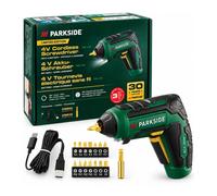 Parkside 4V Cordless Screwdriver Set With 15 Bit & USB-C Cable LED Work Light