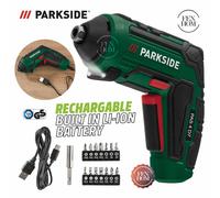 Parkside 4V Rechargeable Screwdriver & 15 Screw Bits Set, LED Light & USB Type-C