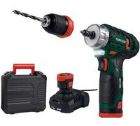 Parkside Cordless Drill PBSA 12 D2 12V Battery PAPK 12 A2 and Charger PLGK 12 A2 Included LED Light 2 Speed Gearbox Adjustable Rotation Speed and Quick Stop