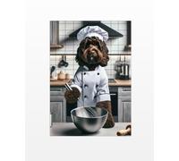 Parksmoonprints A4 Chocolate Brown Cockapoo Print Baking Cockerpoo Print Funny Dog Picture Kitchen Wall Art Sign Baker Dog Cooking Chef Print