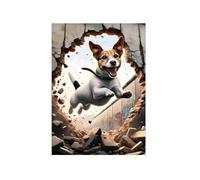 Parksmoonprints A4 Jack Russell Breaking Through Brick Wall Print - Dog Bursting Through Hole Picture - Funny Animal - Hole in Wall - Sign Wall Art