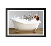 Parksmoonprints Beagle in Bath Print - Funny Bathroom Wall Art - Dog on Toilet Picture - Animal in Vintage Bathtub - Downstairs Loo Ensuite Sign (A4 Print Only)