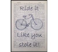 Parksmoonprints Bike Ride it like you stole it Quote Vintage Dictionary Wall Art Picture Print Hipster Steampunk Cycling Humour Fun Gift