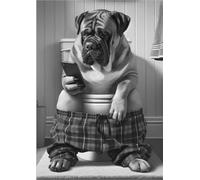 Parksmoonprints Bullmastiff On Toilet on Mobile Phone Print Funny Dog Sitting on Loo Picture Animal Tartan PJs Bath Bathroom Wall Art Sign Bull Mastiff (Black & White, A4 Size)