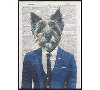 Parksmoonprints Cairn Terrier Suit Tie Print Vintage Dictionary Page Wall Art Picture Dog In Clothes Humanised Dog Quirky Art Work Pet Portrait Tux Tuxedo