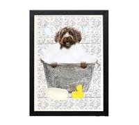 Parksmoonprints Cockapoo In Bath Print - Chocolate Cockerpoo Picture - Dog In Vintage Tin Bath - Funny Bathroom Wall Art - Animal Bath Cute Dog Sign (A4 Print Only)