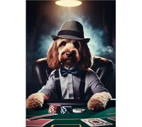 Parksmoonprints Cockapoo Playing Poker in Casino Print - Funny Cockerpoo Gambling Picture - Cool Dog Wall Art Bar Pub Dining Room Man Cave (Full Colour, A4 Size (29.7 x 21cm))