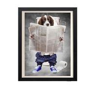 Parksmoonprints English Springer Spaniel On Toilet - Funny Bathroom Print - Dog Picture - En Suite Wall Art - Downstairs Loo Sign Dog Portrait Liver & White (A4 Print Only)