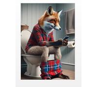 Parksmoonprints Fox On Toilet Print - Animal On Loo Picture - Animal Reading Newspaper - Funny Bathroom Wall Art - Ensuite Downstairs Toilet Humour (Full Colour, A4 Size - Print Only)