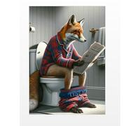 Parksmoonprints Fox Sitting on Toilet with Mobile Phone Tartan Print - Funny Fox with Cell Phone Animal Tartan Picture Bathroom Loo Rest Room Wall Art Sign (Full Colour, 8x10 - Print Only)