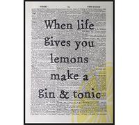 Parksmoonprints Gin & Tonic Quote Print Vintage Dictionary Page Wall Art Picture Alcohol Bar G&T