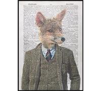 Parksmoonprints Hipster Fox Print - Animal In Suit - Fox In Clothes - Vintage Dictionary Page Wall Art - Woodland Animal Picture - Forest Animals - Fox Gift