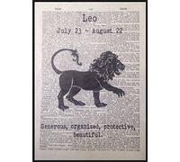 Parksmoonprints Leo Zodiac Star Sign Vintage Dictionary Page Print Picture Wall Art Lion Gift Home Quirky Wall Art