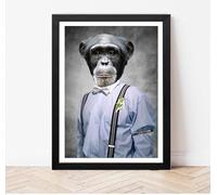 Parksmoonprints Monkey Print - Hipster Chimp Picture - Chimpanzee in Clothes - Humanised Animal In Suit Wall Art Portrait - Quirky - Man Cave (A4 Print Only)