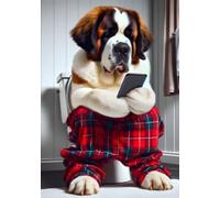 Parksmoonprints Saint Bernard On Toilet on Mobile Phone Print Funny Dog Sitting on Loo Picture Animal Tartan Bath Bathroom Wall Art Sign St Bernard 8x10 A4 (Full Colour, 8 x 10 Inches)