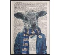 Parksmoonprints Sheep Lamb Print Vintage Dictionary Page Wall Art Picture Animal In Clothes