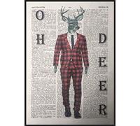 Parksmoonprints Stag Deer Vintage Dictionary Wall Art Print Oh Deer Pun Humour Funny Quirky Home Decor Art Picture Tartan Suit Hipster